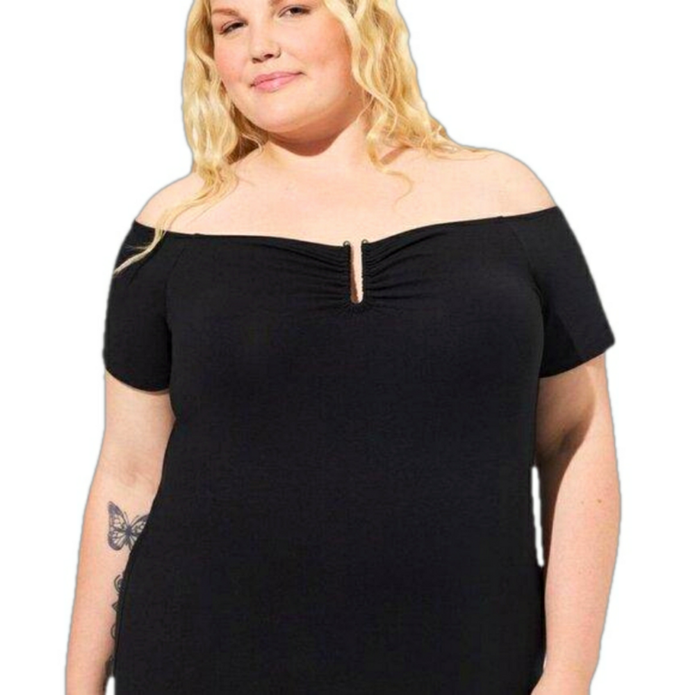Torrid Foxy Black Off Shoulder U-Bar Short Sleeve Top Blouse 6X